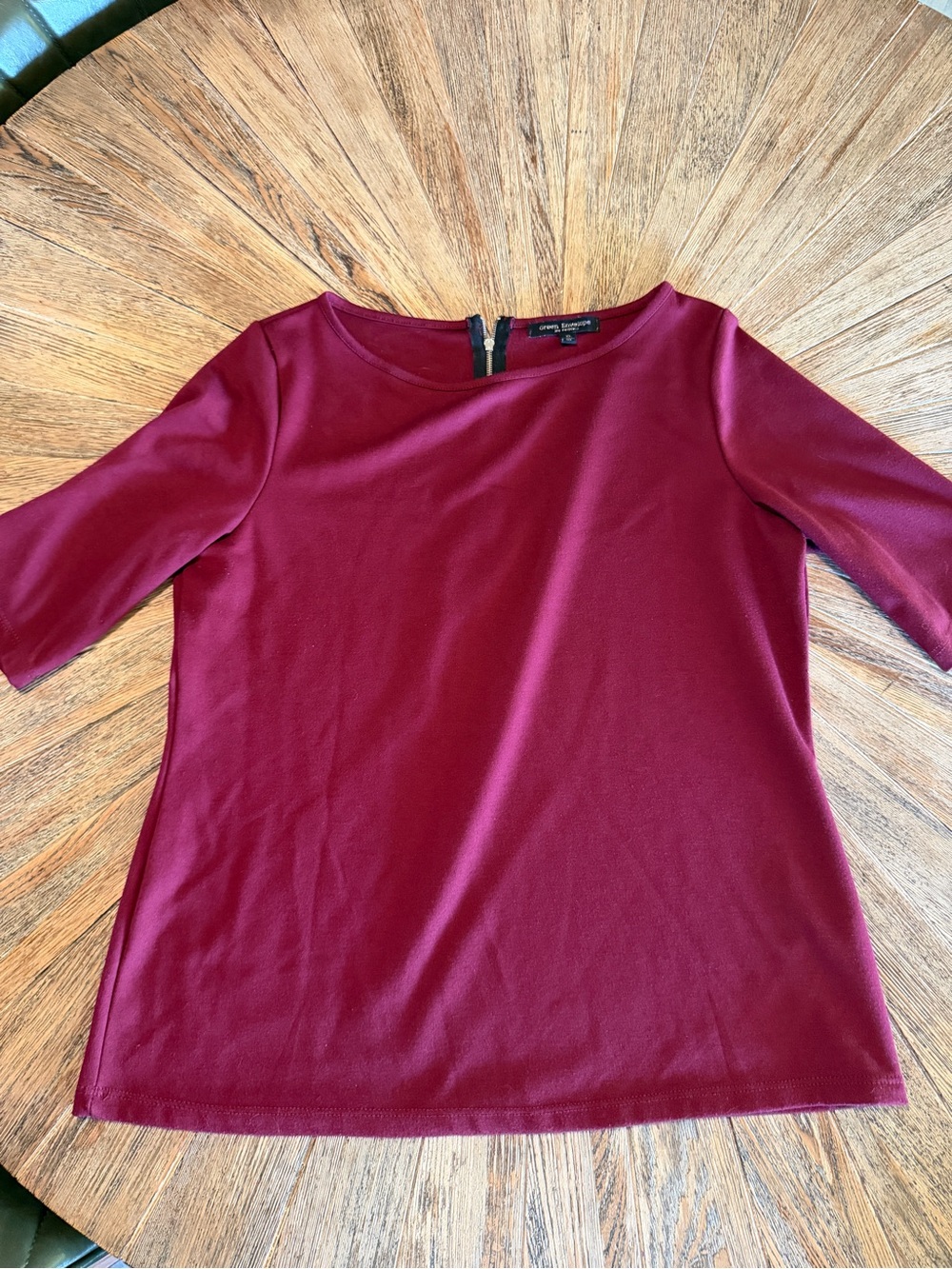 XL Women's Burgundy 3/4 Sleeve Top zipper back Green Envelope